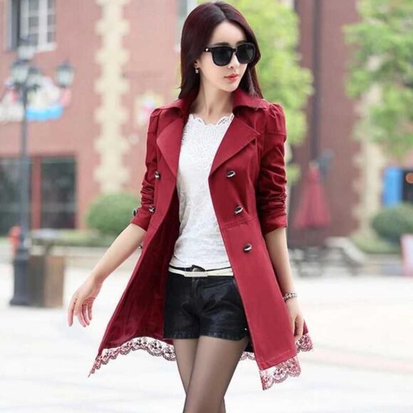 Coquette Dark Red Double Breasted Coat - Picture 2 of 6